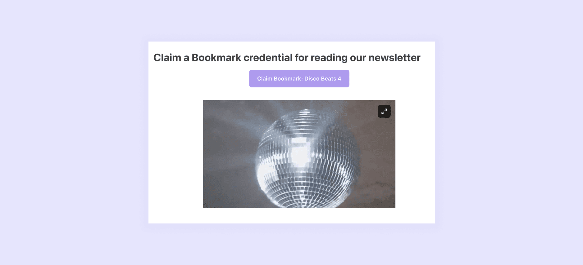 A snip-it from our newsletter, Disco Beats, showing a link to "Claim Bookmark"