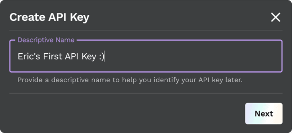 Choose a unique name for your API key - anything you want! 